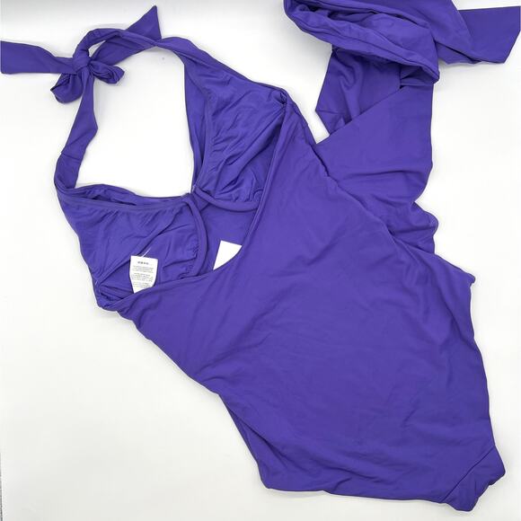 ONIA Elena One Piece Swimsuit Womens Small Purple Halter Wrap Waist Tie NEW - Picture 7 of 13